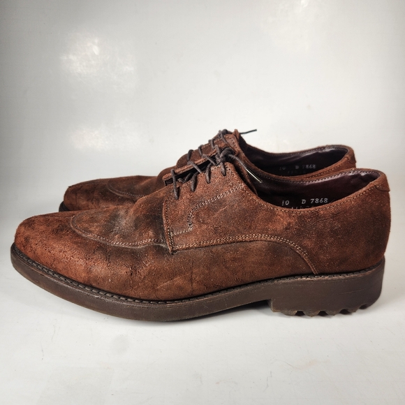 ALLEN EDMUNDS Men's Malone Split Toe Dress Shoe 10 D Brown Suede Made USA Derby - Picture 4 of 10
